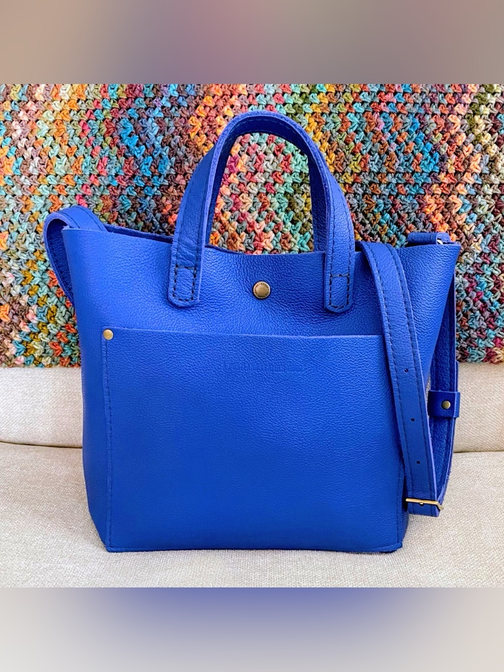 Portland Leather Goods Astro Blue Pebbled Leather Mini Crossbody Tote with Snap